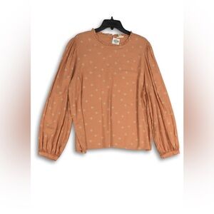Ana shirt top women’s medium Peach Ruffle Crew Neck Geo  print